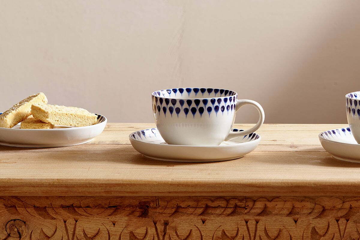 Indigo Drop Cup & Saucer - Cream & Indigo