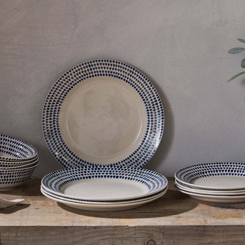 Indigo Drop Dinnerware Set - Cream & Indigo (Set of 12)