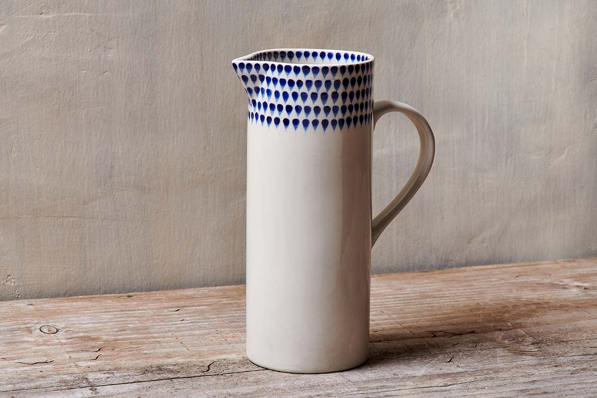 Indigo Drop Jug - Cream & Indigo - Large