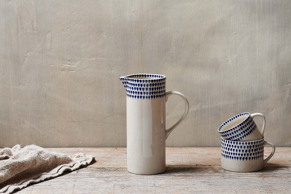Indigo Drop Jug - Cream & Indigo - Large