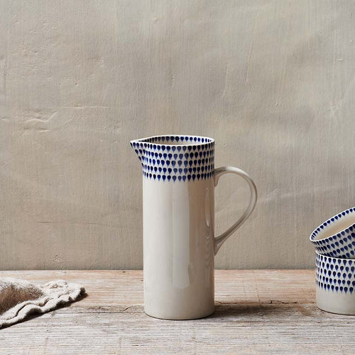 Indigo Drop Jug - Cream & Indigo - Large