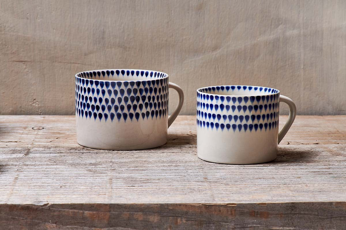 Indigo Drop Mug - Cream & Indigo - Small (Set of 2)