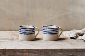 Indigo Drop Mug - Cream & Indigo - Small (Set of 2)