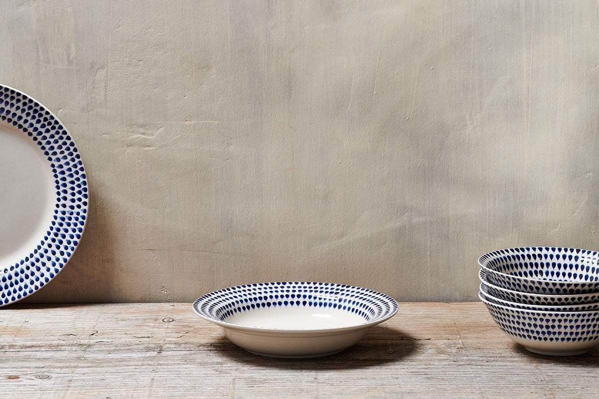 Indigo Drop Pasta Bowl - Cream & Indigo