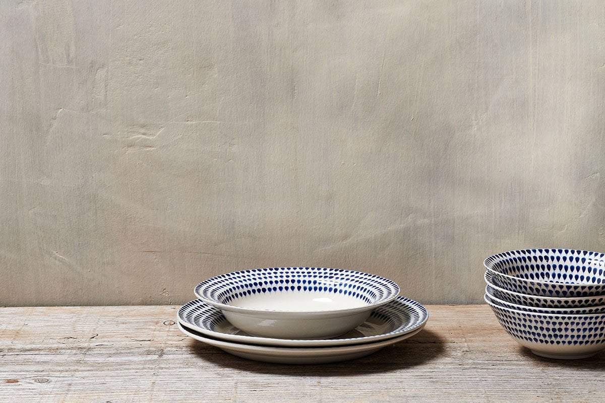 Indigo Drop Pasta Bowl - Cream & Indigo