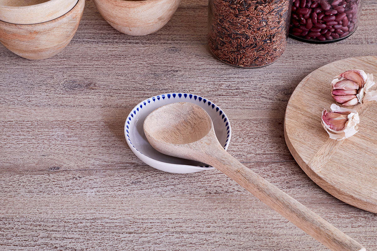 Indigo Drop Spoon Rest - Cream & Indigo