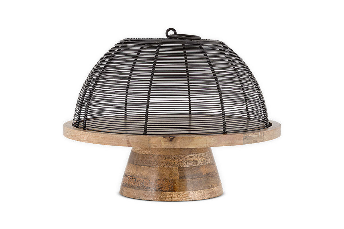 Inkollu Wire & Mango Wood Cake Stand - Aged Brass
