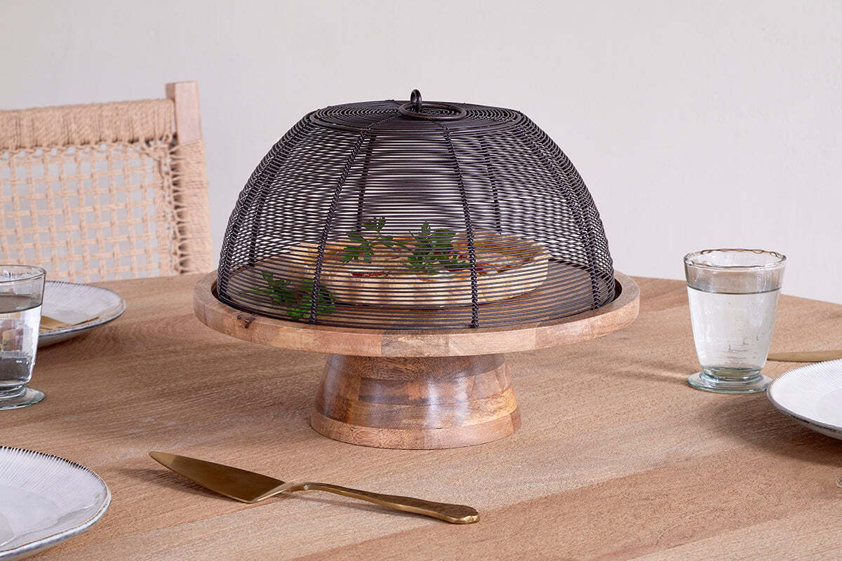 Inkollu Wire & Mango Wood Cake Stand - Aged Brass