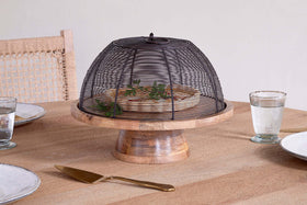 Inkollu Wire & Mango Wood Cake Stand - Aged Brass