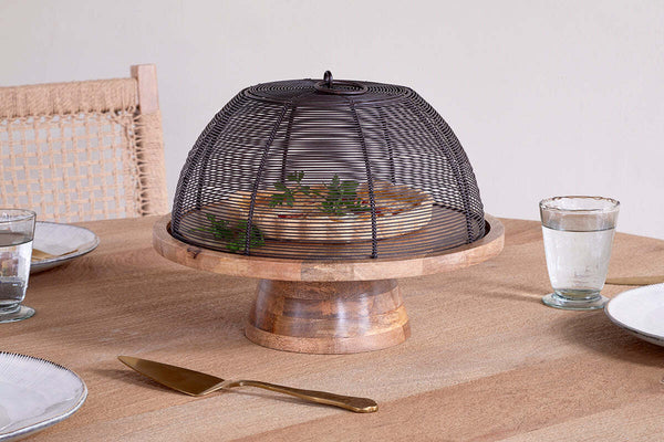 Inkollu Wire & Mango Wood Cake Stand - Aged Brass