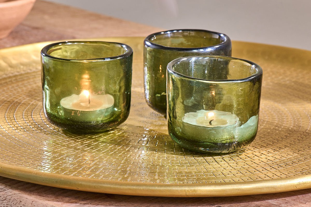 Irda Glass Small Tealight - Dark Emerald  - Small (Set of 3)