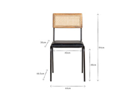 Iswa Leather & Cane Dining Chair - Black
