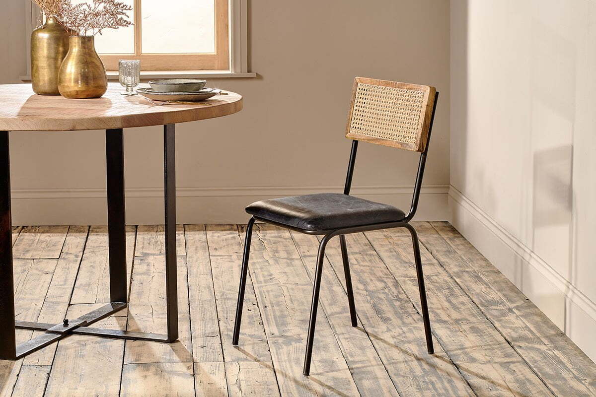 Iswa Leather & Cane Dining Chair - Black