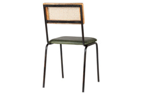Iswa Leather & Cane Dining Chair - Green