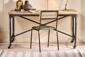 Iswa Leather & Cane Dining Chair - Green