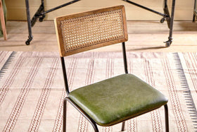 Iswa Leather & Cane Dining Chair - Green