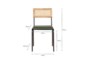 Iswa Leather & Cane Dining Chair - Green