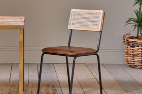 Iswa Leather & Cane Dining Chair - Tan