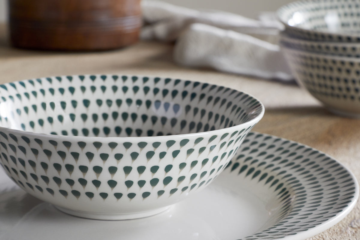 Juniper Drop Dinnerware Set - Cream & Juniper (Set of 12)
