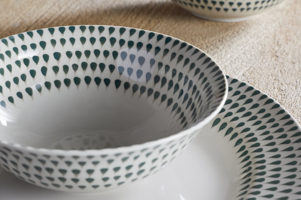 Juniper Drop Dinnerware Set - Cream & Juniper (Set of 12)