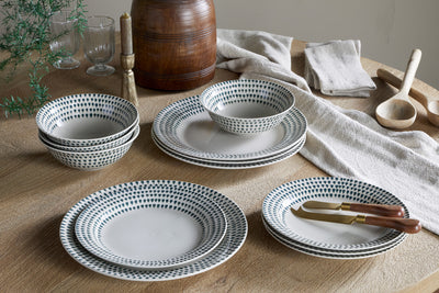 Juniper Drop Dinnerware Set - Cream & Juniper (Set of 12)