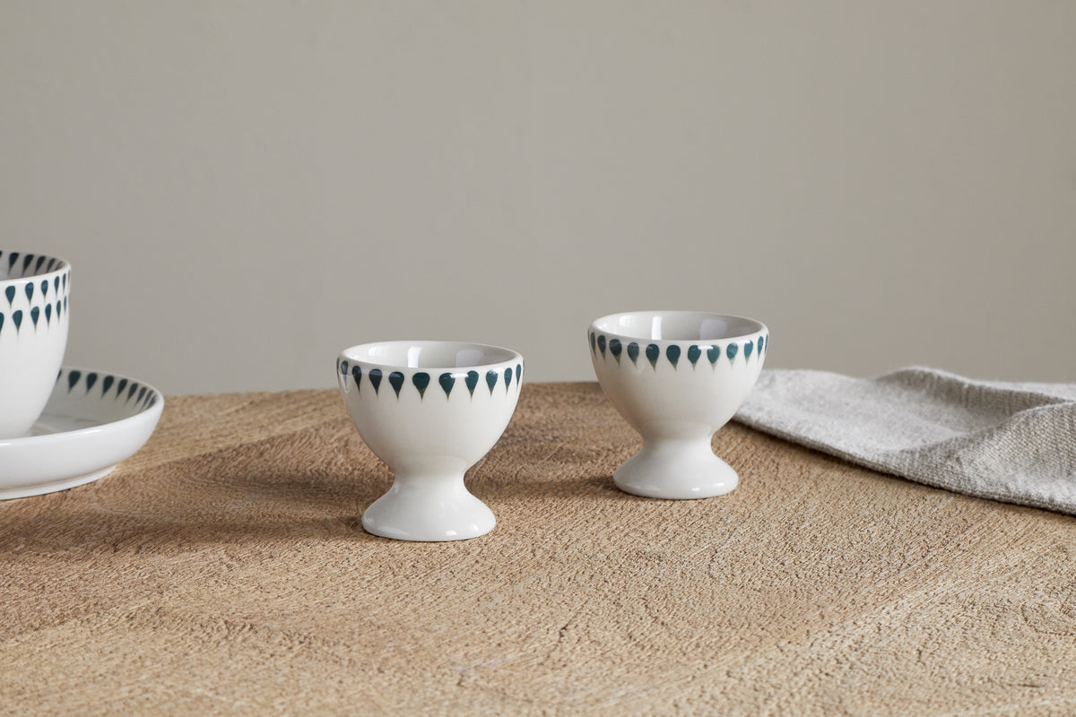 Juniper Drop Egg Cups - Cream & Juniper (Set of 2)
