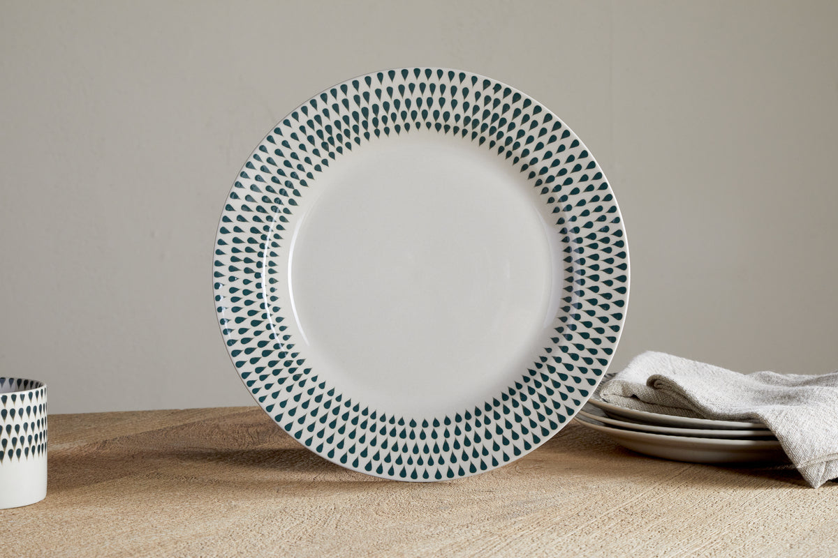 Juniper Drop Dinnerware Set - Cream & Juniper (Set of 12)