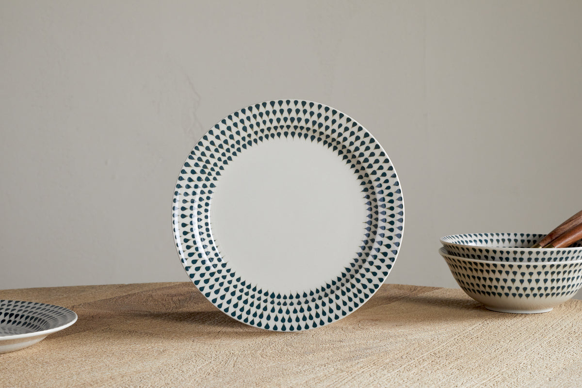 Juniper Drop Dinnerware Set - Cream & Juniper (Set of 12)