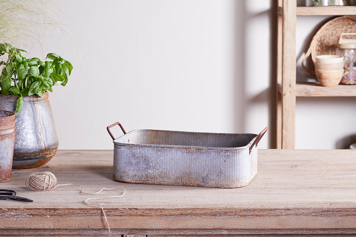 Japos Outdoor Planter Tray - Aged Zinc-Trade nkuku