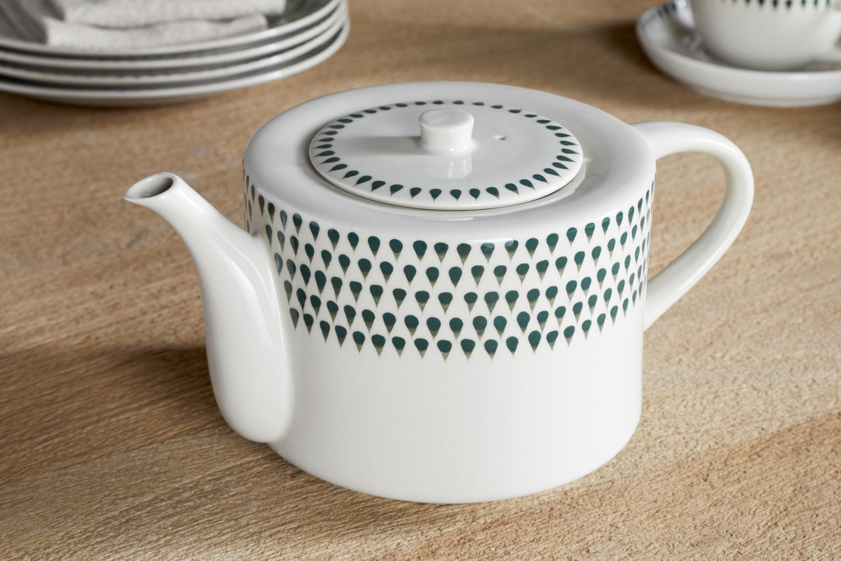 Juniper Drop 4 Person Teapot - Cream & Juniper