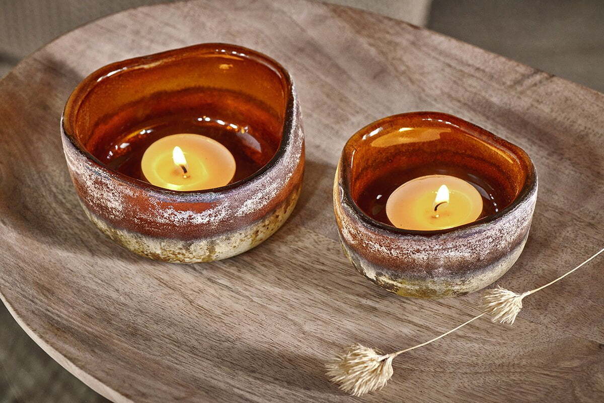 Janka Tealight Holders - Dark Amber (Set of 2)