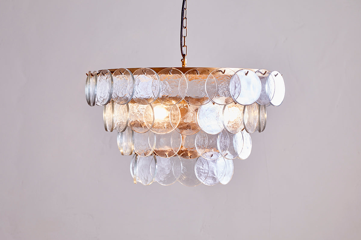 Kagitha Recycled Glass Statement Chandelier - Antique Brass & Clear