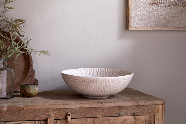 Kayanna Ceramic Decorative Bowl - White-Trade nkuku