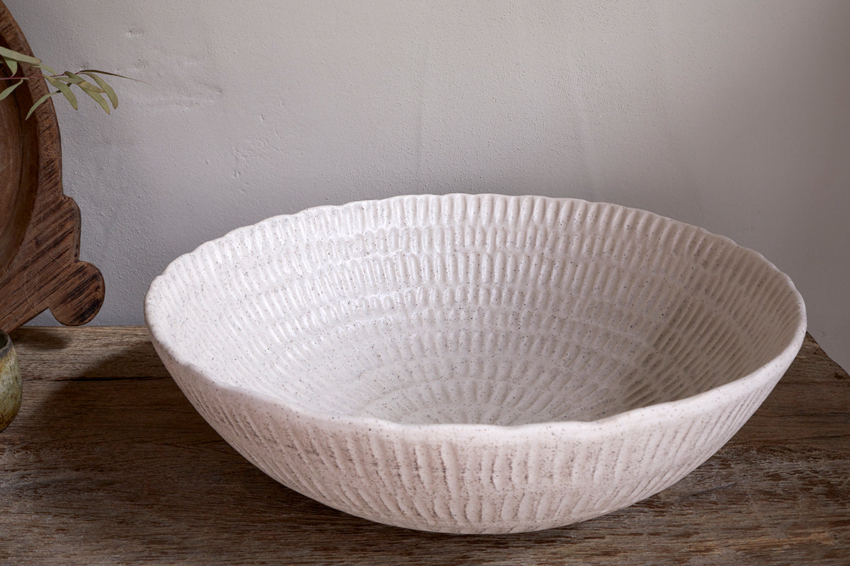 Kayanna Ceramic Decorative Bowl - White-Trade nkuku