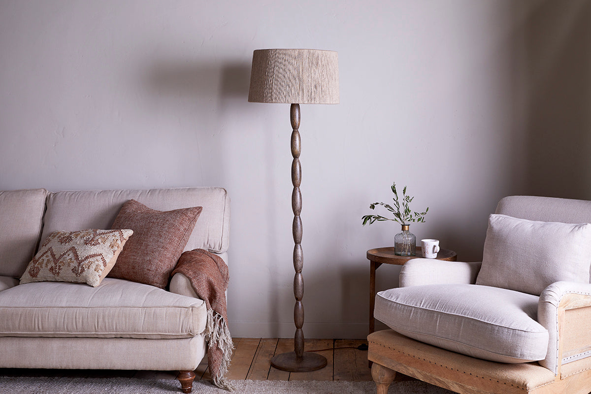 Konali Mango Wood Floor Lamp - Ash Stain-Trade nkuku