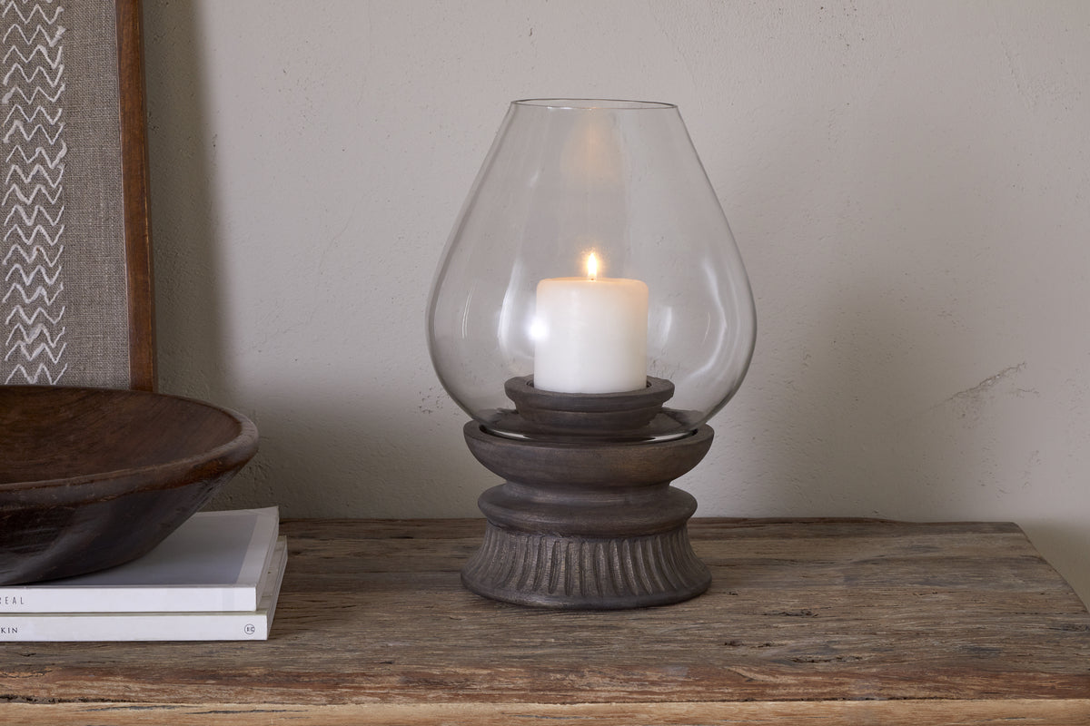 Kawani Mango Wood Lantern - Dark Ash