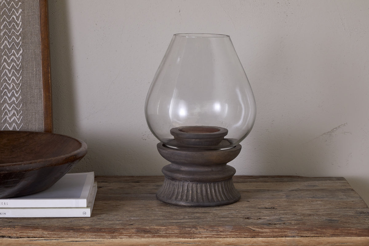 Kawani Mango Wood Lantern - Dark Ash