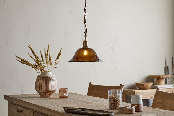 Keju Organic Shape Recycled Glass Pendant - Dark Amber