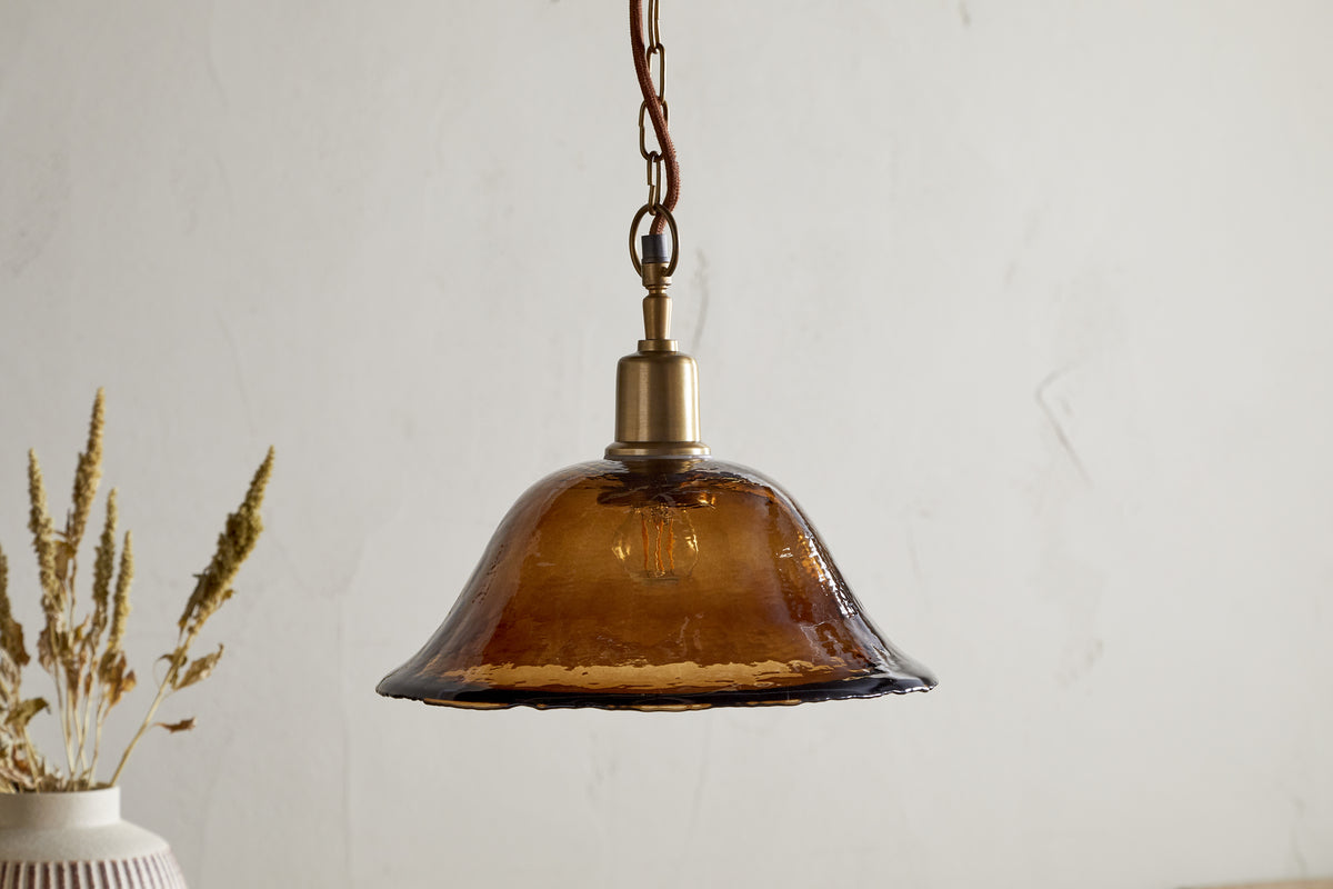 Keju Organic Shape Recycled Glass Pendant - Dark Amber