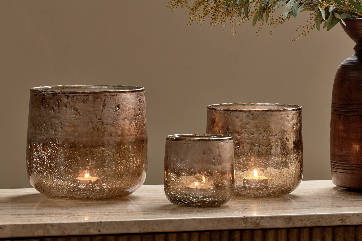 Konara Glass Tealight Holder - Copper Smoke