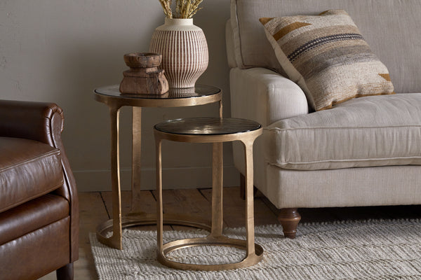 Khidki Cast Metal & Glass Nesting Side Tables - Antique Brass (Set of 2)