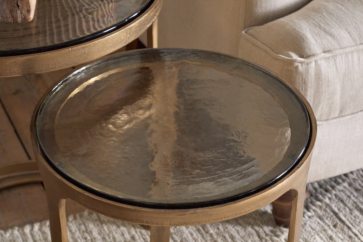 Khidki Cast Metal & Glass Nesting Side Tables - Antique Brass (Set of 2)