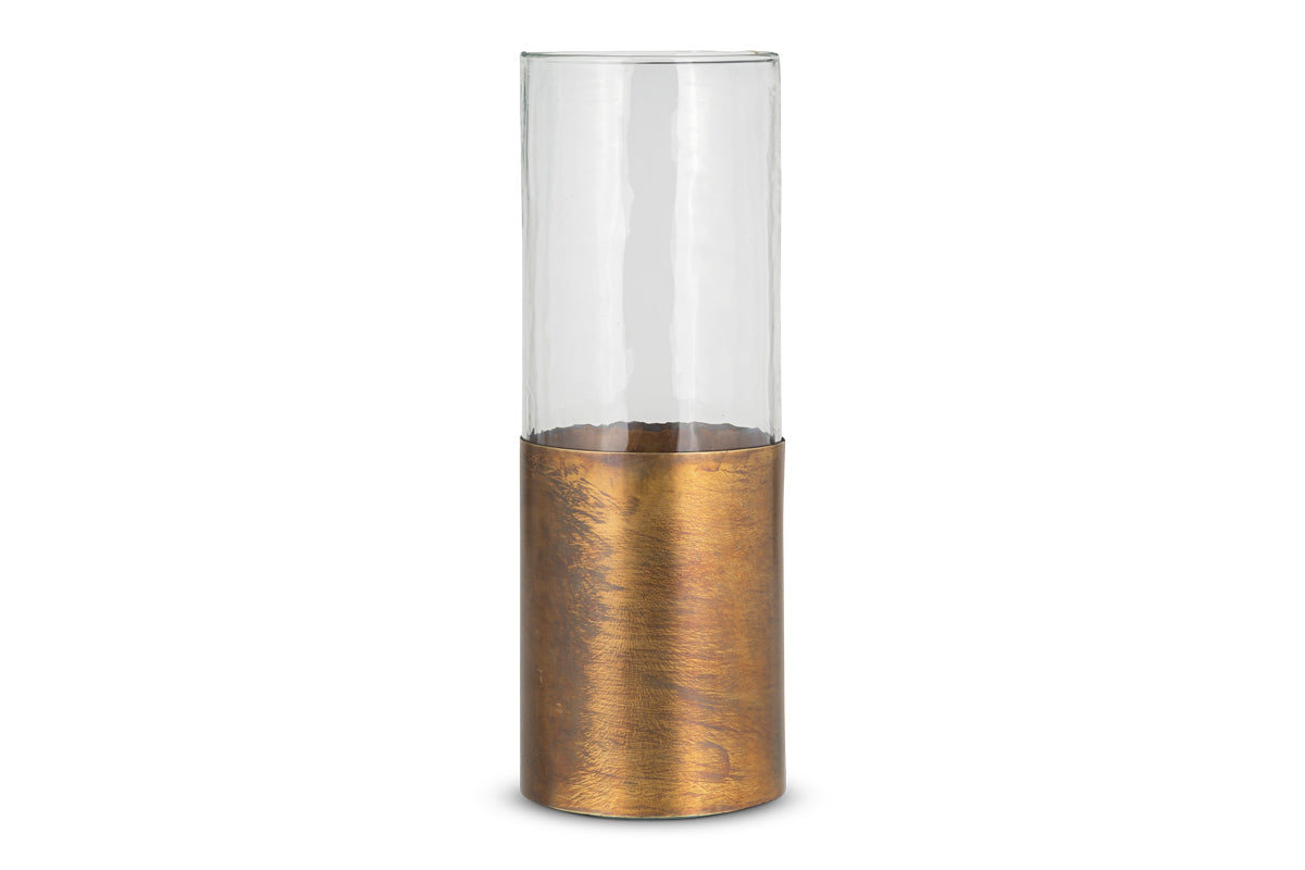 Khila Metal & Glass Vase - Clear & Antique Brass