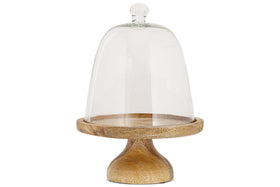 Kannati Mango Wood & Glass Cheese Stand - Clear