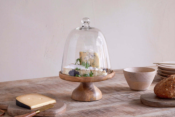 Kannati Mango Wood & Glass Cheese Stand - Clear