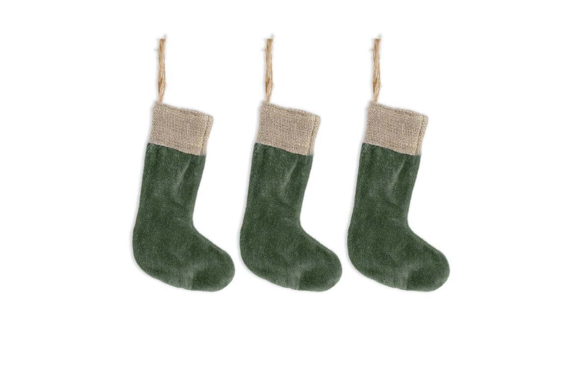 Karru Cotton Velvet Mini Stocking - Forest Green - (Set of 3)