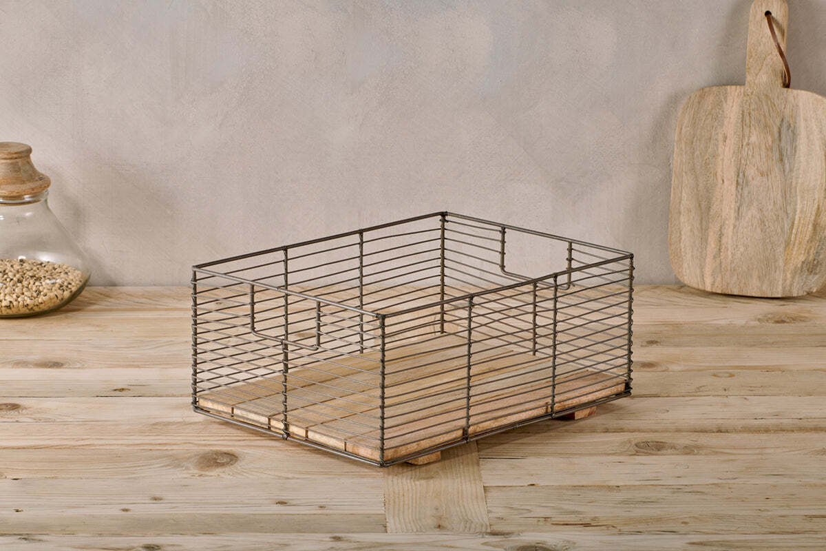 Kochi Iron & Mango Wood Baskets - Brown (Set of 2)