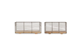 Kochi Iron & Mango Wood Baskets - Brown (Set of 2)