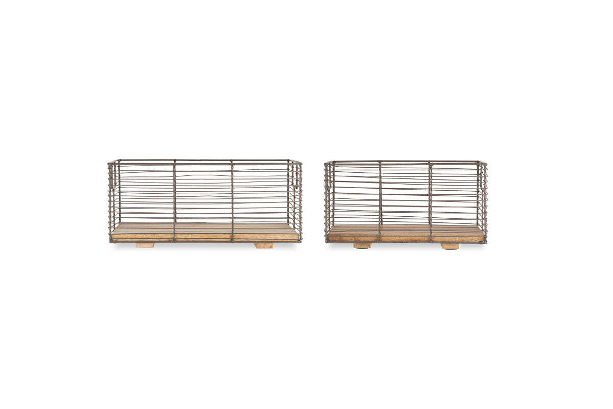 Kochi Iron & Mango Wood Baskets - Brown (Set of 2)