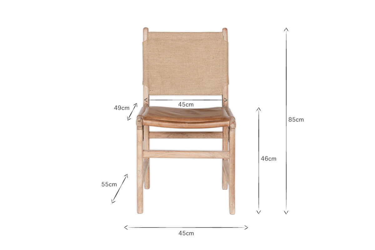 Nayan Leather & Jute Dining Chair - Tan